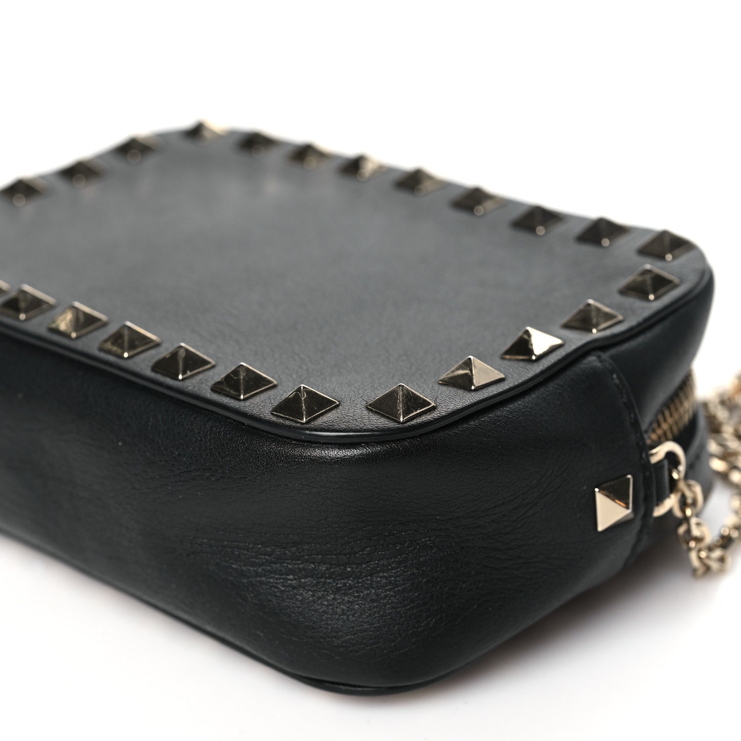 Calfskin Small Rockstud Chain Camera Crossbody Bag Black