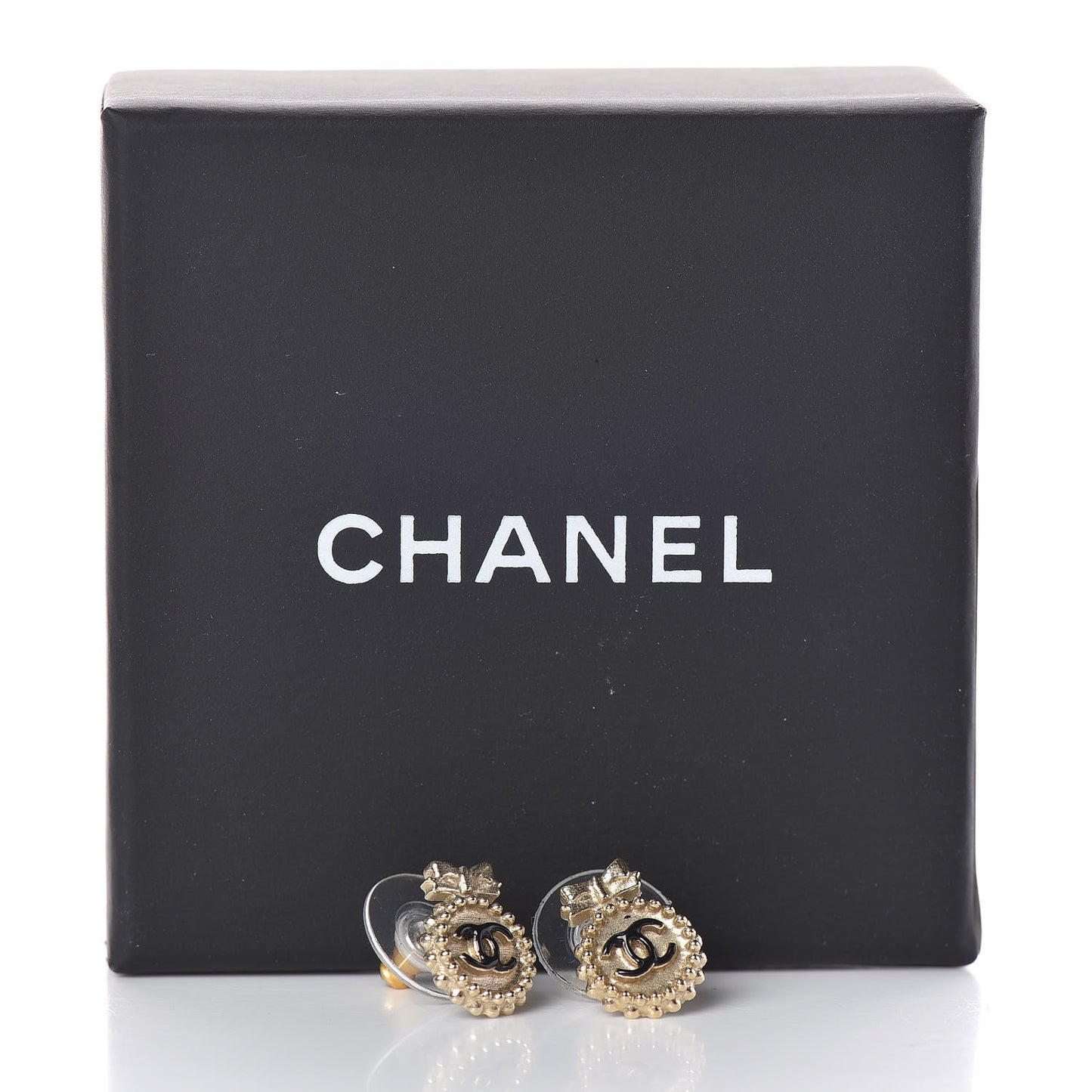 CC Bow Earrings Black Gold