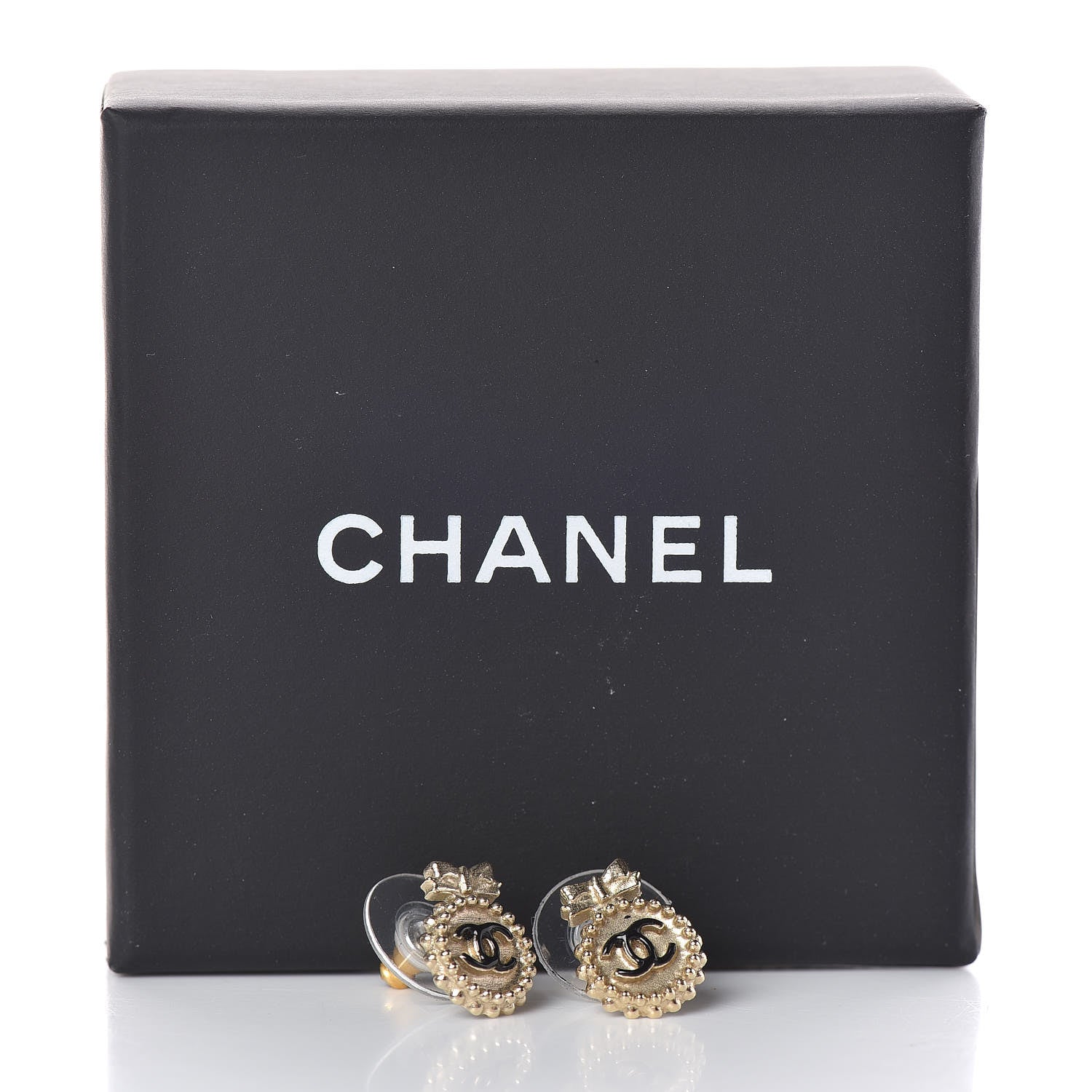 Chanel CC Bow Earrings Black Gold 5 of 5