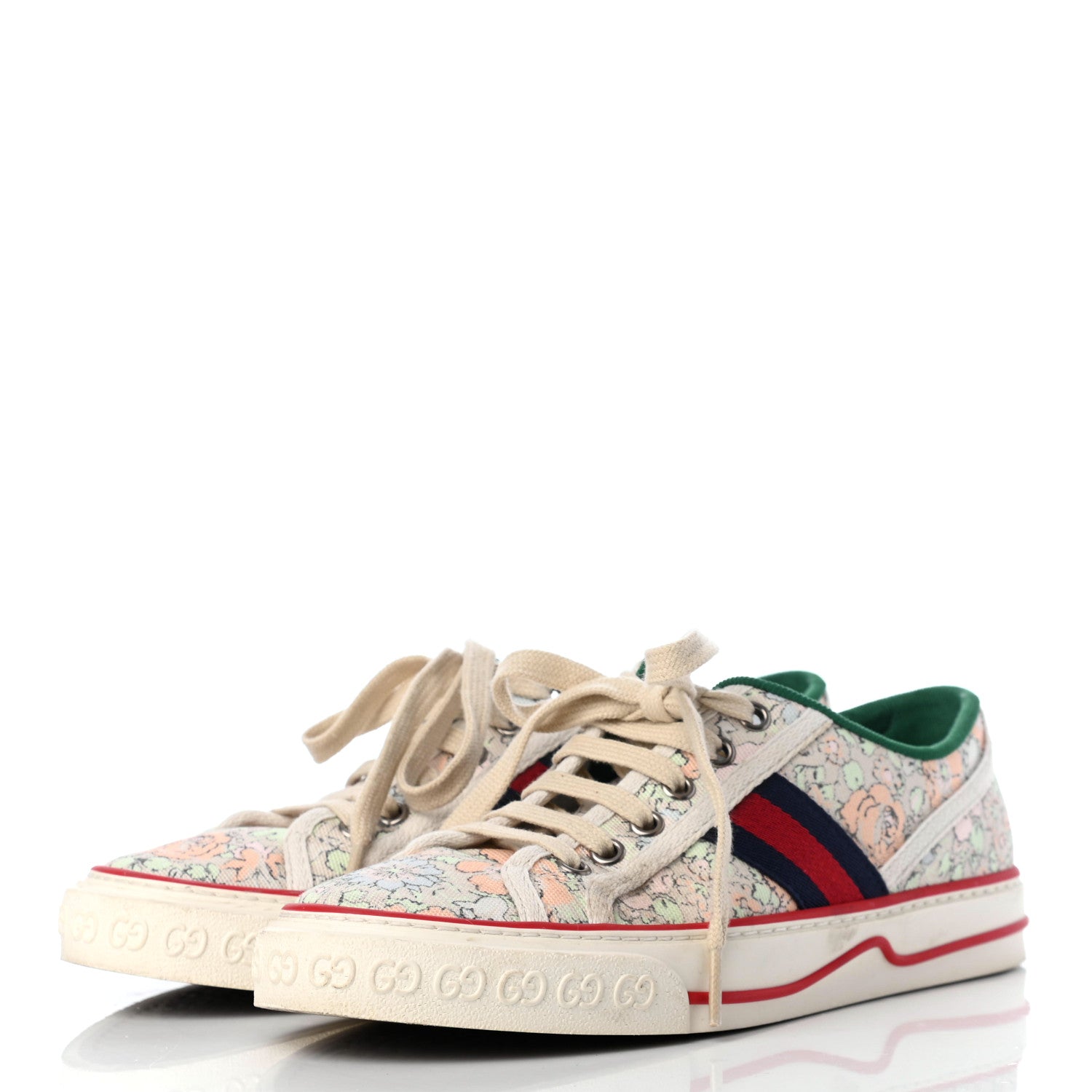 Gucci X LIBERTY OF LONDON Canvas Web Tracy Print Womens 1977 Tennis Sneakers 38.5 Mint Peach Mystic White 3 of 8