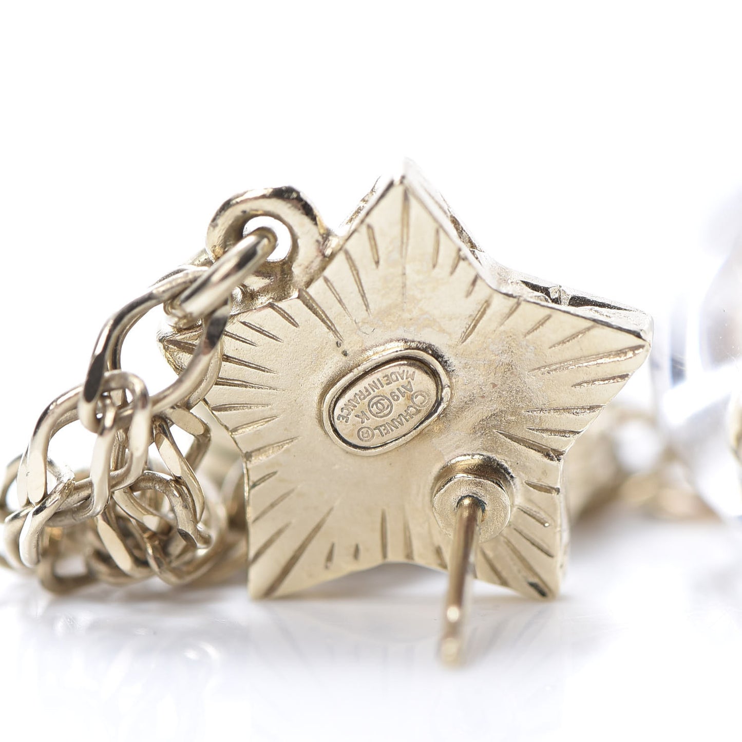 Crystal Pearl Resin CC Star Dangle Earrings Gold