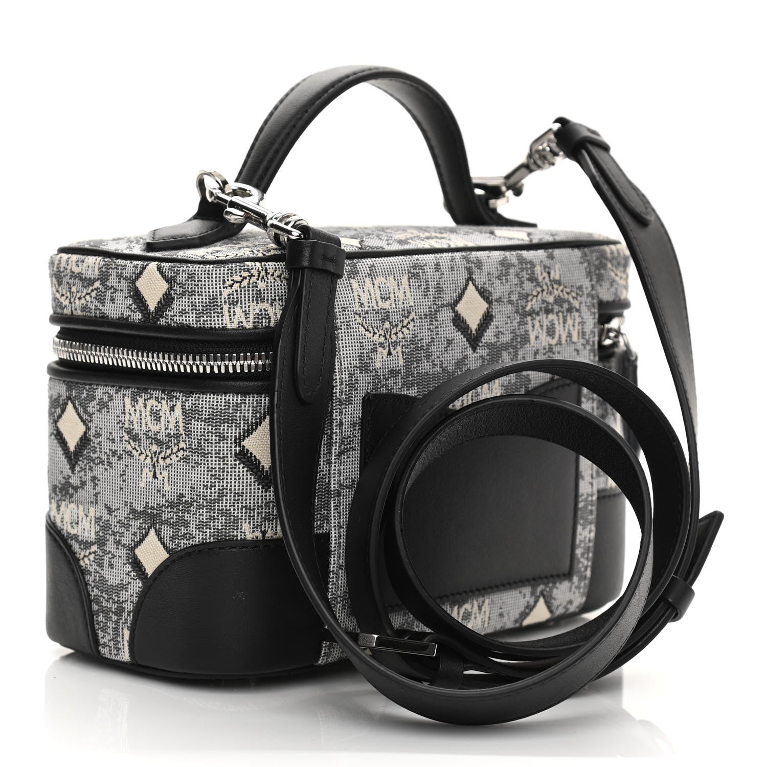 MCM Vintage Jacquard Monogram Rockstar Small Vanity Crossbody Bag Grey 3 of 9