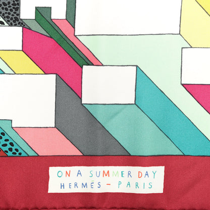 Hermes Silk On A Summer Day Scarf 90 Rouge Blanc Multicolor 3 of 4