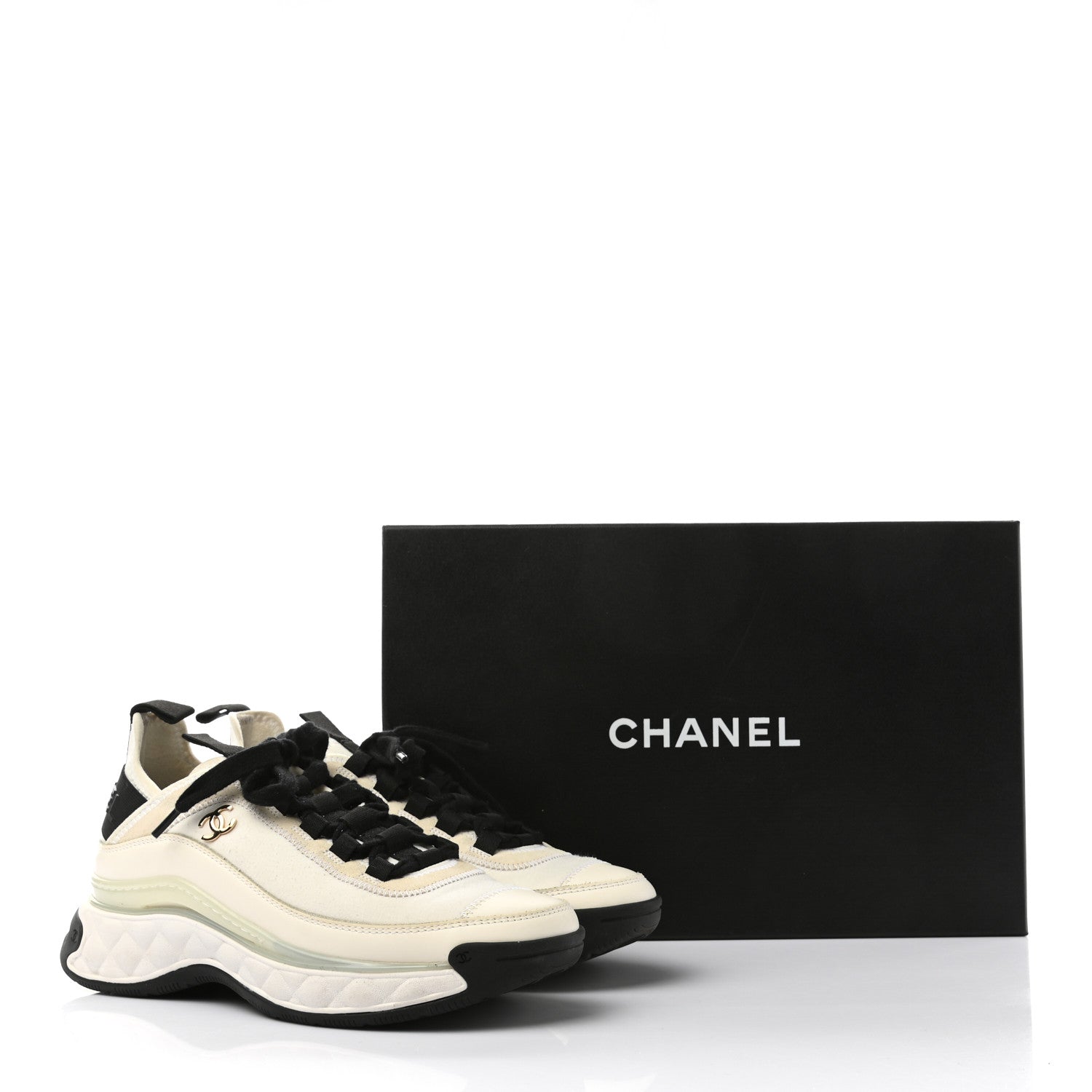 Chanel Fabric Calfskin Suede CC Sneakers 36 Grey White Pink 9 of 9