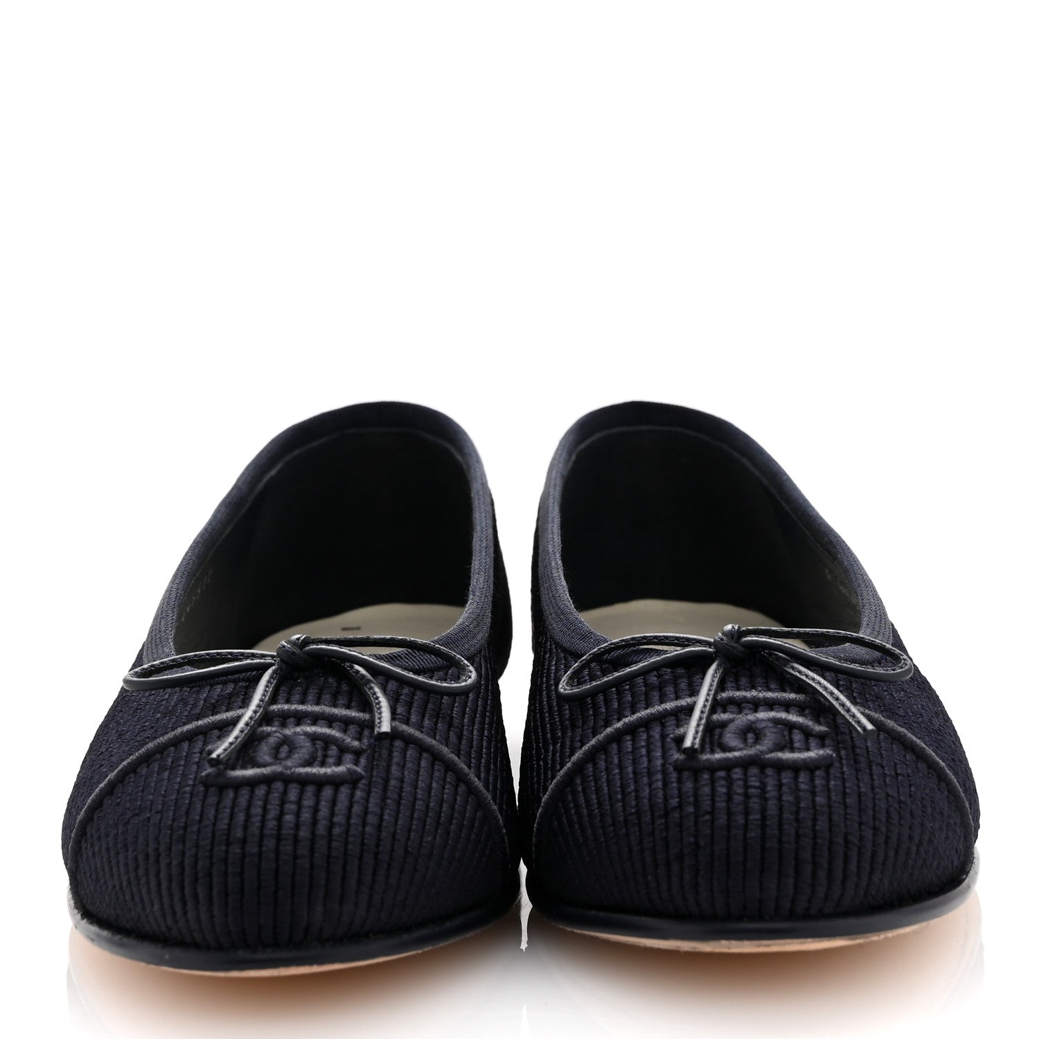 Chanel Embroidered Fabric Cap Toe CC Ballerina Flats 37 Dark Navy Blue 3 of 11