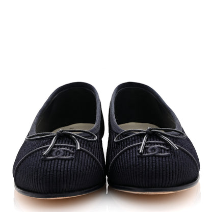 Chanel Embroidered Fabric Cap Toe CC Ballerina Flats 37 Dark Navy Blue 3 of 11