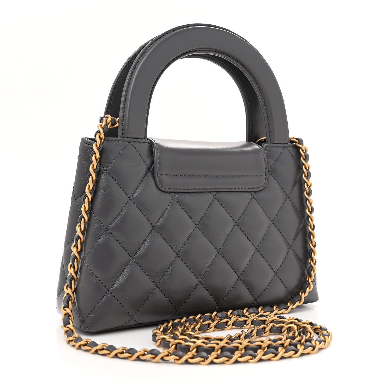 Chanel Shiny Aged Calfskin Quilted Nano Kelly Shopper Grey 3 of 10