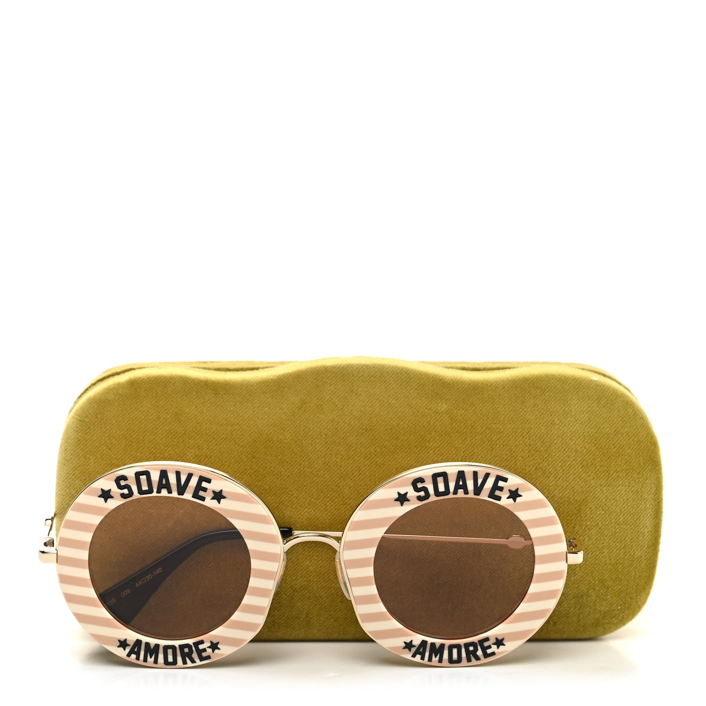 Metal Acetate Striped Soave Amore Round Frame Sunglasses GG0113S Gold Pink