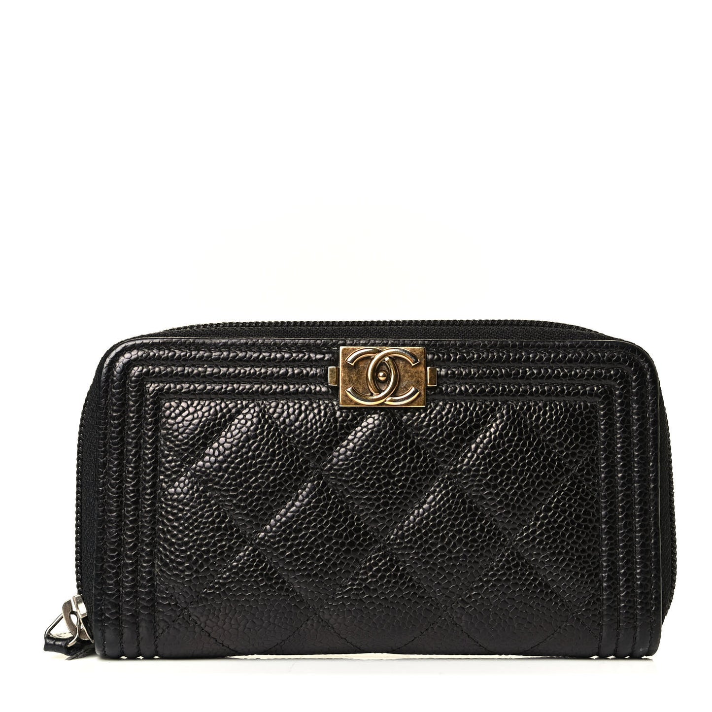 Caviar Quilted Small Boy Zip Around Wallet Black