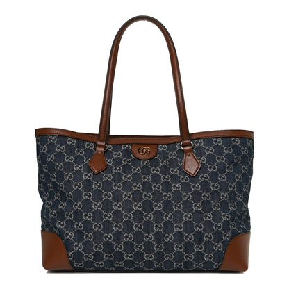 Gucci New Denim GG Monogram Medium Ophidia Shopping Tote Blue Tea Cuir 1 of 13