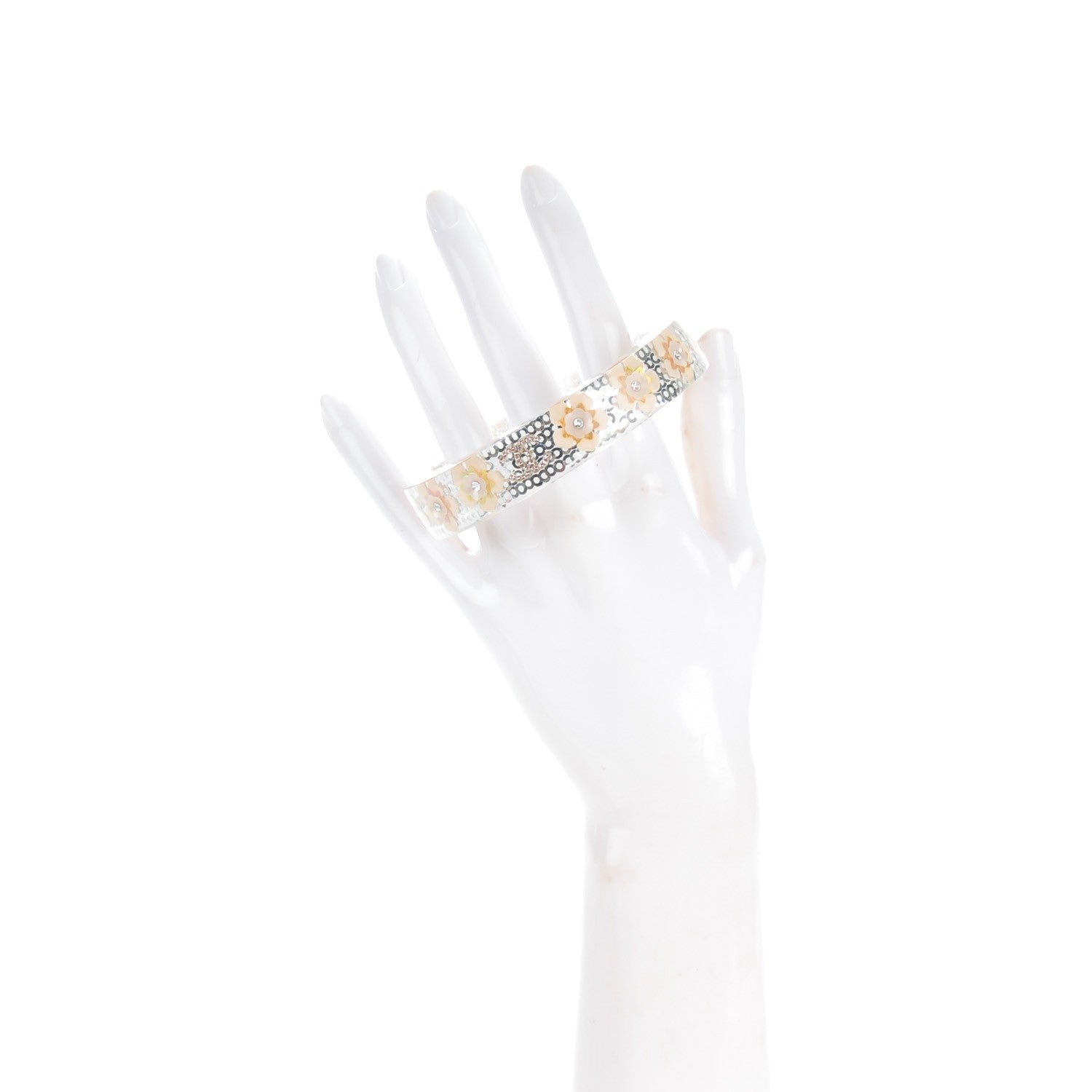 Chanel Lucite Crystal Sequin Flower CC Bangle Blue 2 of 4