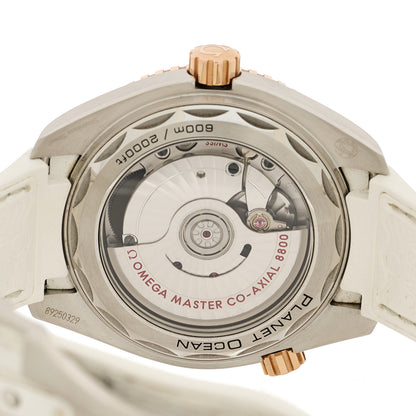 Omega Stainless Steel 18K Sedna Gold Alligator 39.5mm Seamaster Planet Ocean Co-Axial Automatic Watch White 215.23.40.20.04.001 5 of 5