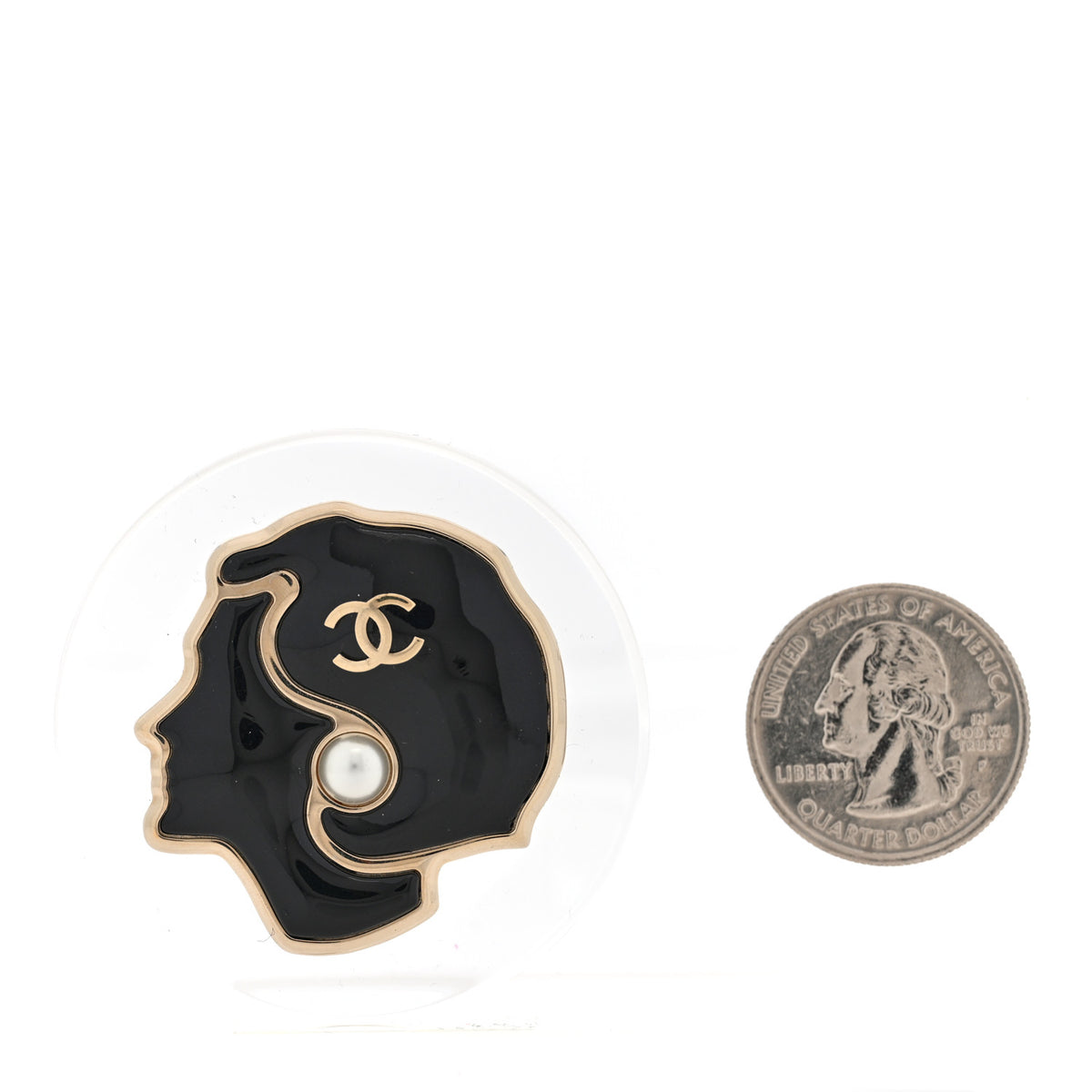 Resin Pearl CC Coco Pin Brooch Black