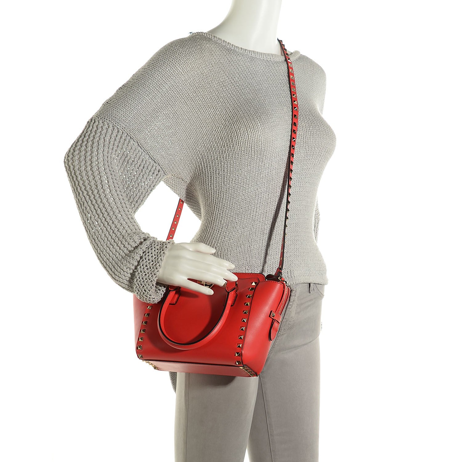 Valentino Garavani Vitello Mini Rockstud Double Handle Tote Deep Orange 2 of 10