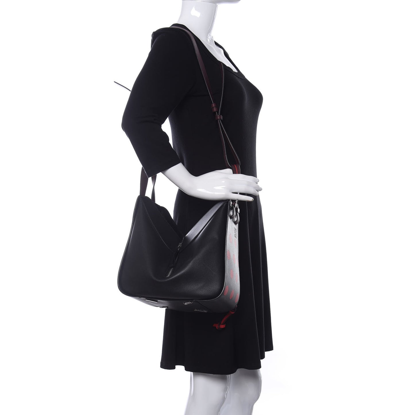 Calfskin Circle Small Hammock Shoulder Bag Black Red