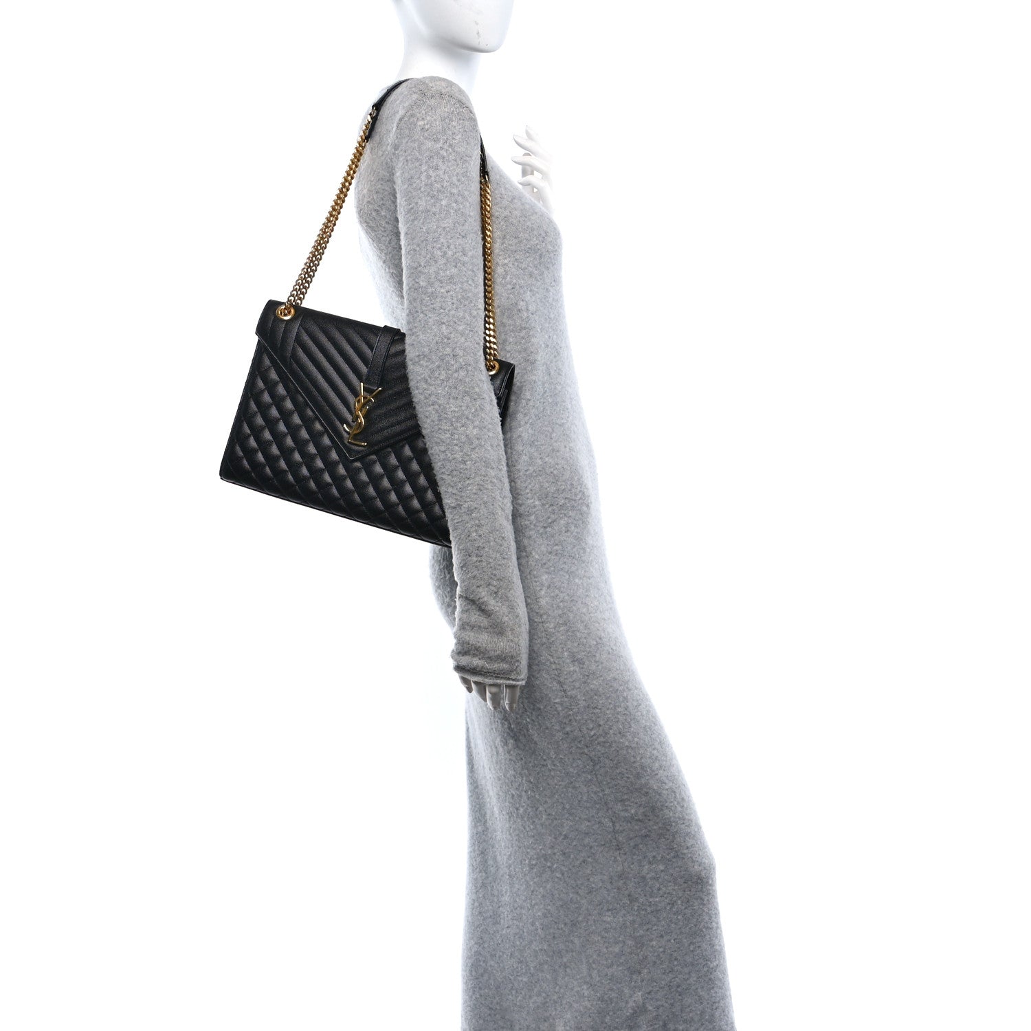 Saint Laurent Grain De Poudre Textured Mixed Matelasse Large Triquilt Monogram Satchel Black 3 of 10