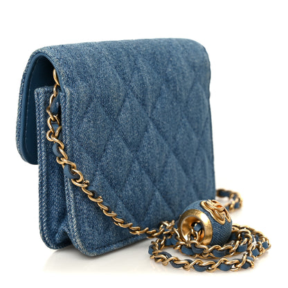 Chanel Denim Quilted CC Pearl Crush Clutch With Chain Blue 3 of 11