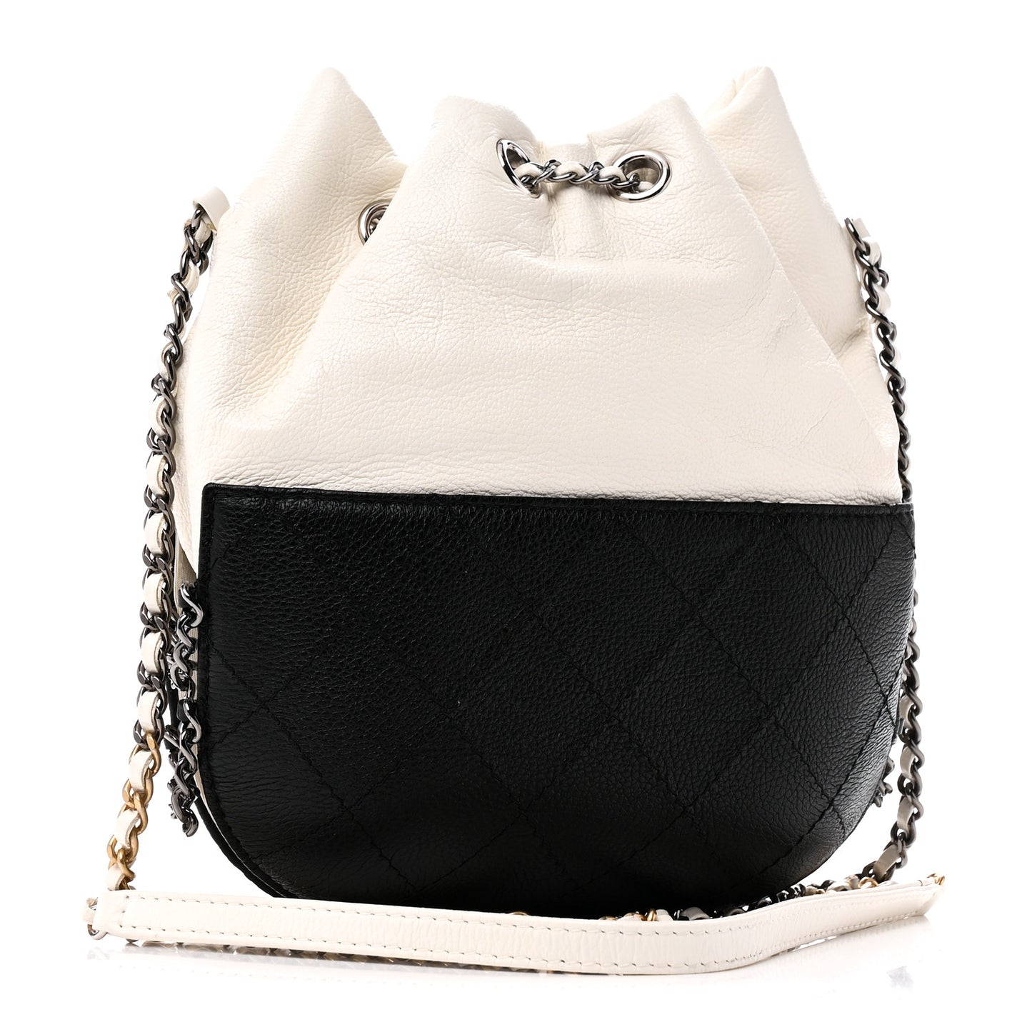 Aged Calfskin Quilted Small Gabrielle Bucket White Black