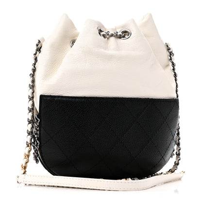 Chanel Aged Calfskin Quilted Small Gabrielle Bucket White Black 3 of 10