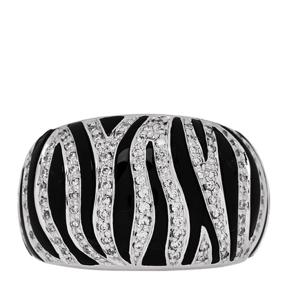 Roberto Coin 18K White Yellow Gold Enamel Diamond Zebra Ring 51 5.75 Black 1 of 4