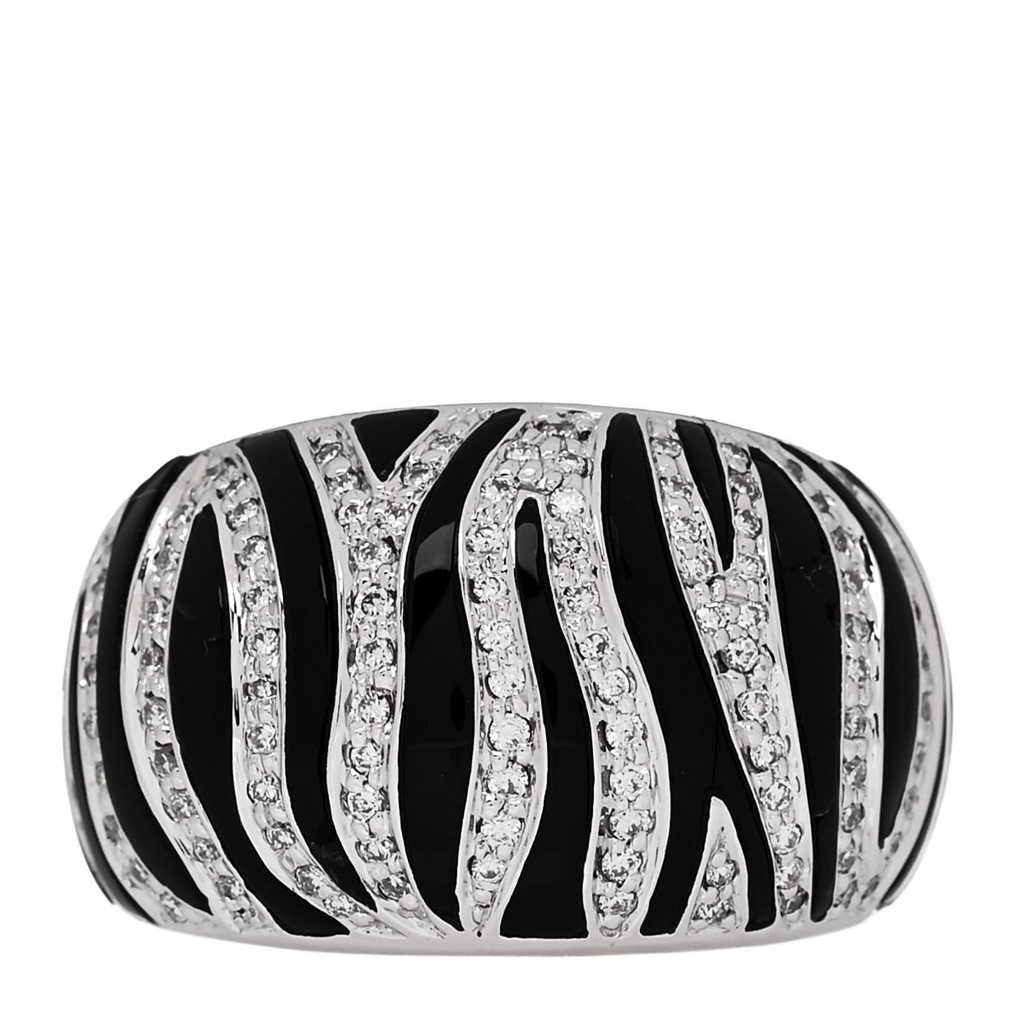 18K White Yellow Gold Enamel Diamond Zebra Ring 51 5.75 Black