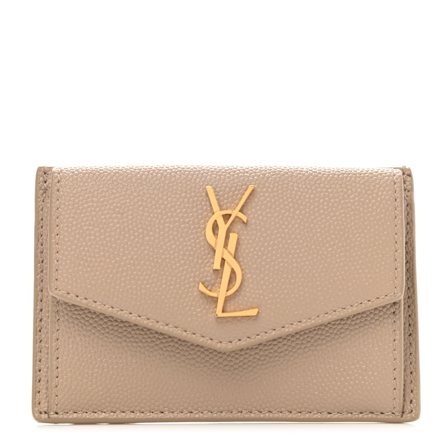 Saint Laurent Grain De Poudre Uptown Monogram Card Case Dark Beige 1 of 9