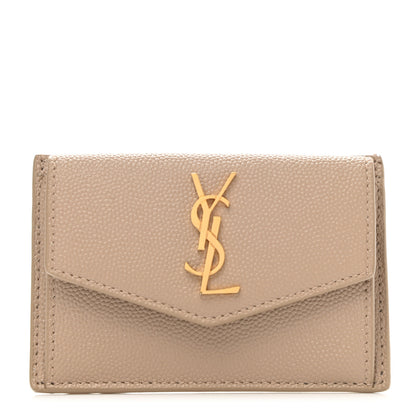 Saint Laurent Grain De Poudre Uptown Monogram Card Case Dark Beige 1 of 9