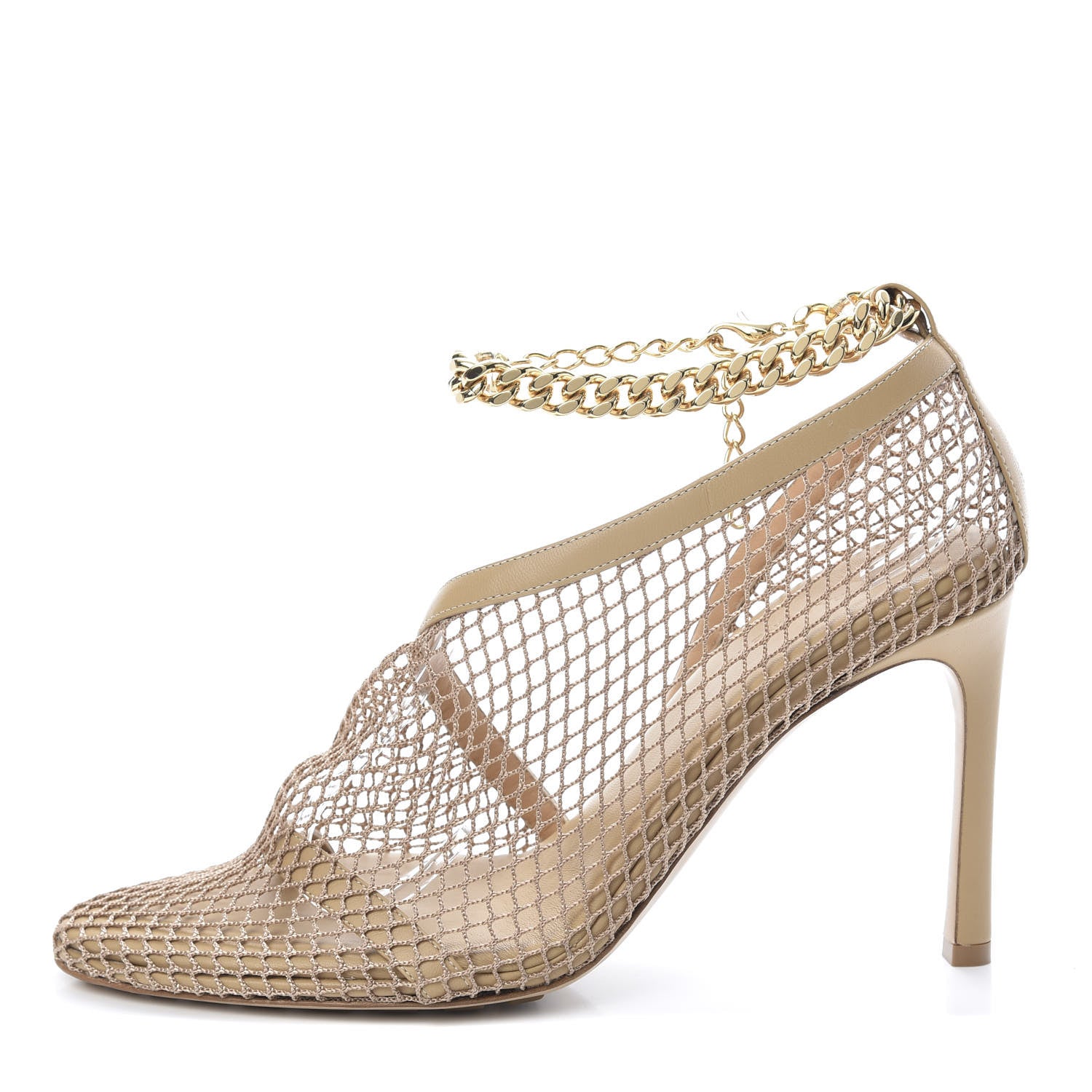 Bottega Veneta Mesh Nappa Chunky Chain Sandals 39.5 Beige Pony 1 of 9