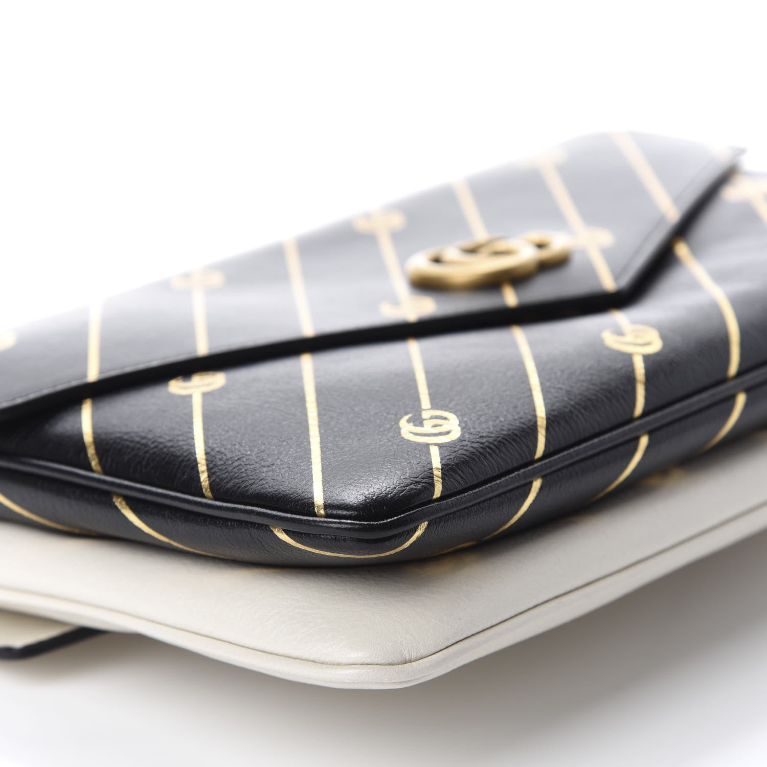 Gucci Calfskin Diagonal GG Medium Thiara Double Envelope Shoulder Bag Black White 6 of 11