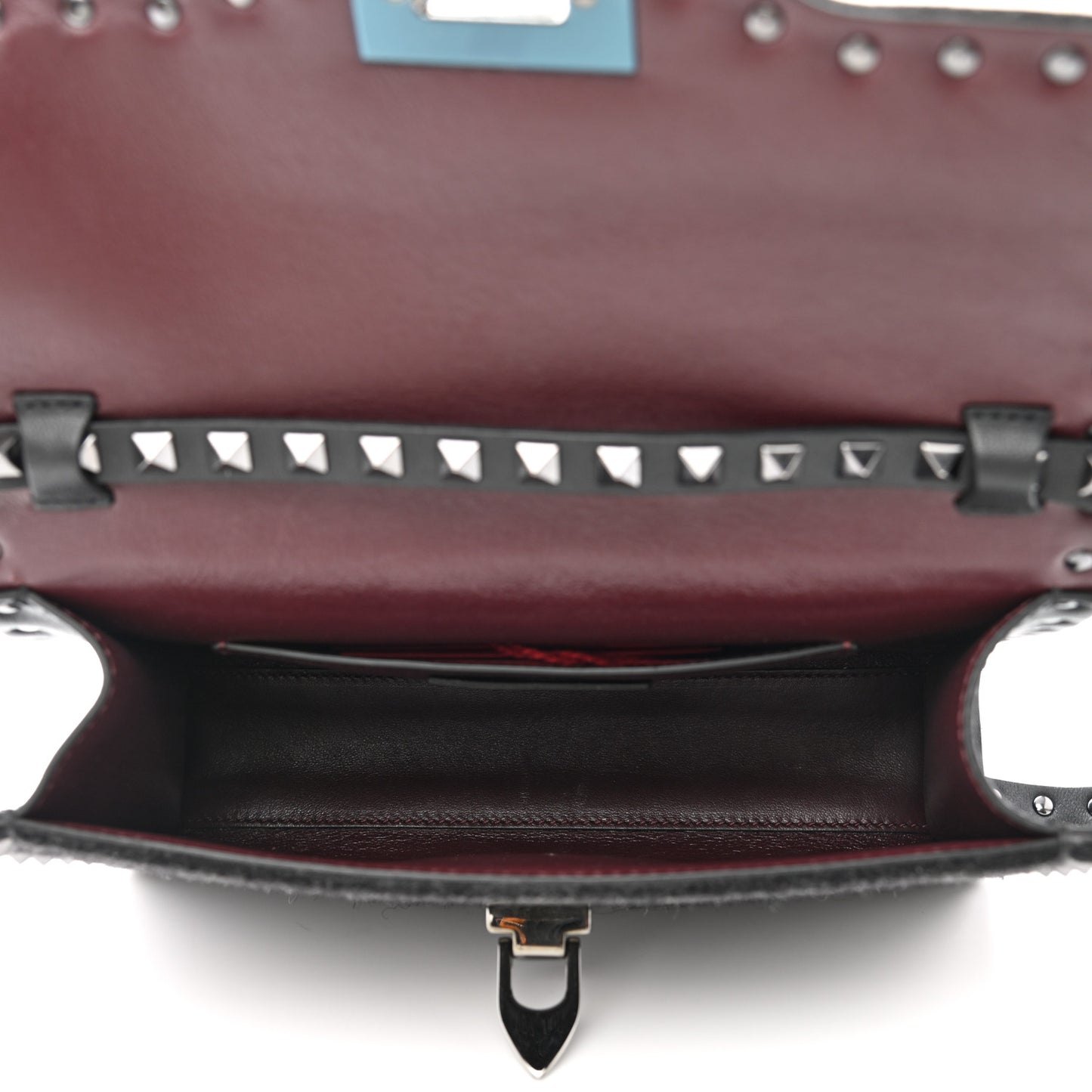 Wool Calfskin Medium Rockstud Flip Lock Crossbody Bag Black