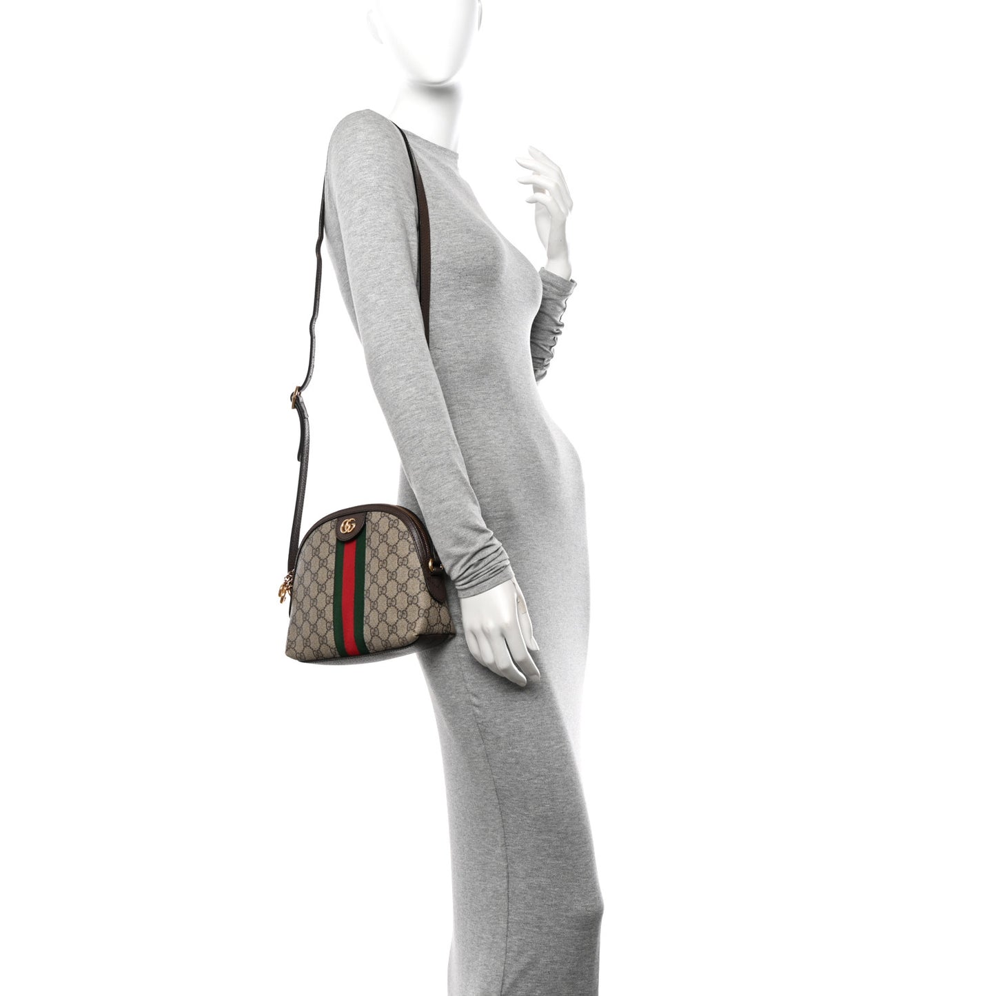 GG Supreme Monogram Textured Dollar Calfskin Web Small Ophidia Dome Shoulder Bag Beige Ebony New Acero