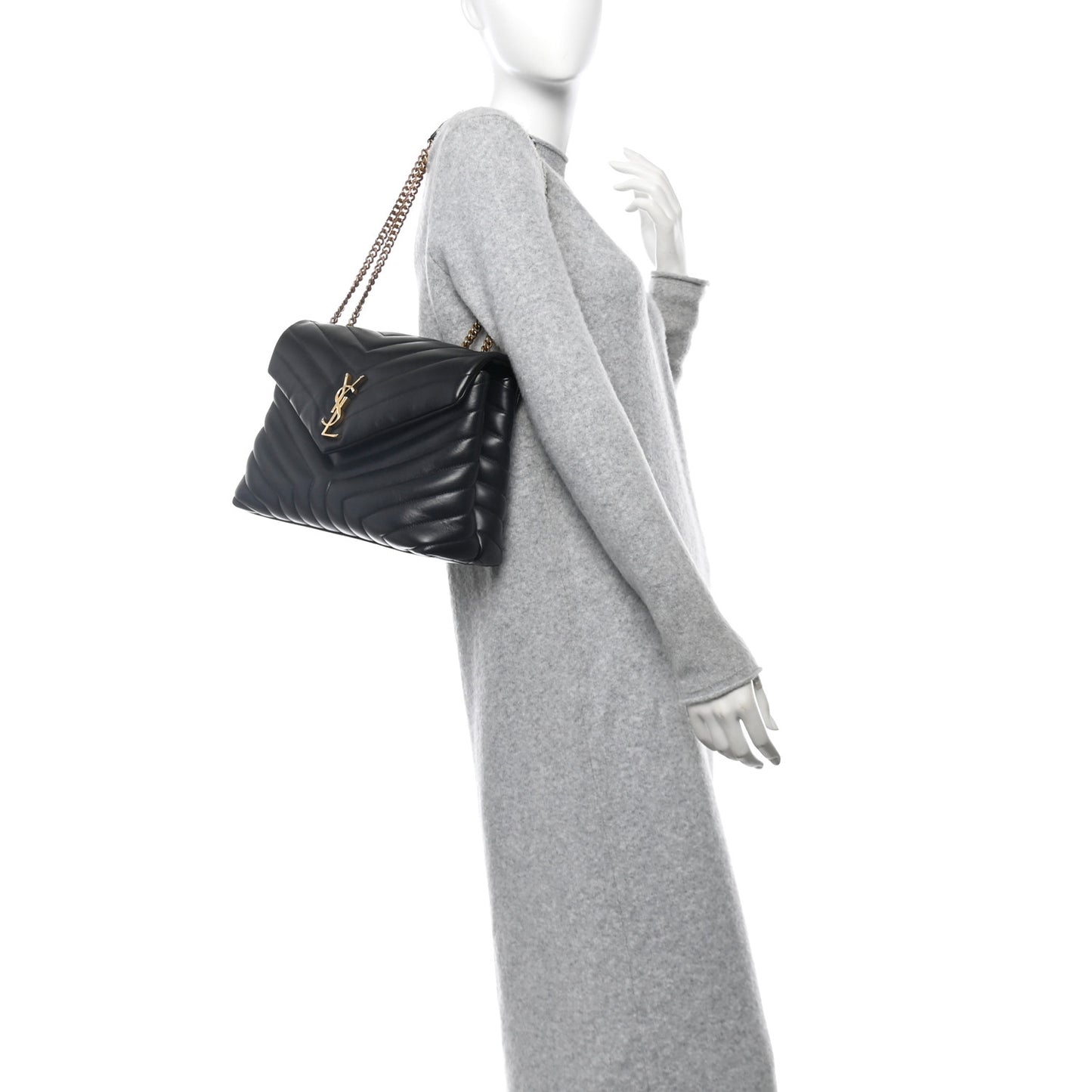Calfskin Y Quilted Monogram Medium Loulou Chain Satchel Black