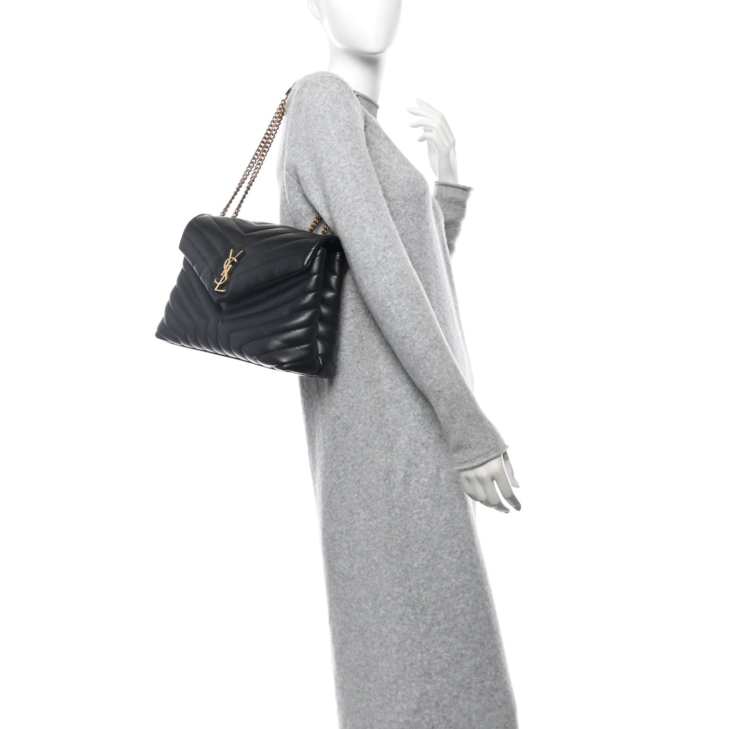 Saint Laurent Calfskin Y Quilted Monogram Medium Loulou Chain Satchel Black 2 of 16