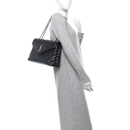Saint Laurent Calfskin Y Quilted Monogram Medium Loulou Chain Satchel Black 2 of 16
