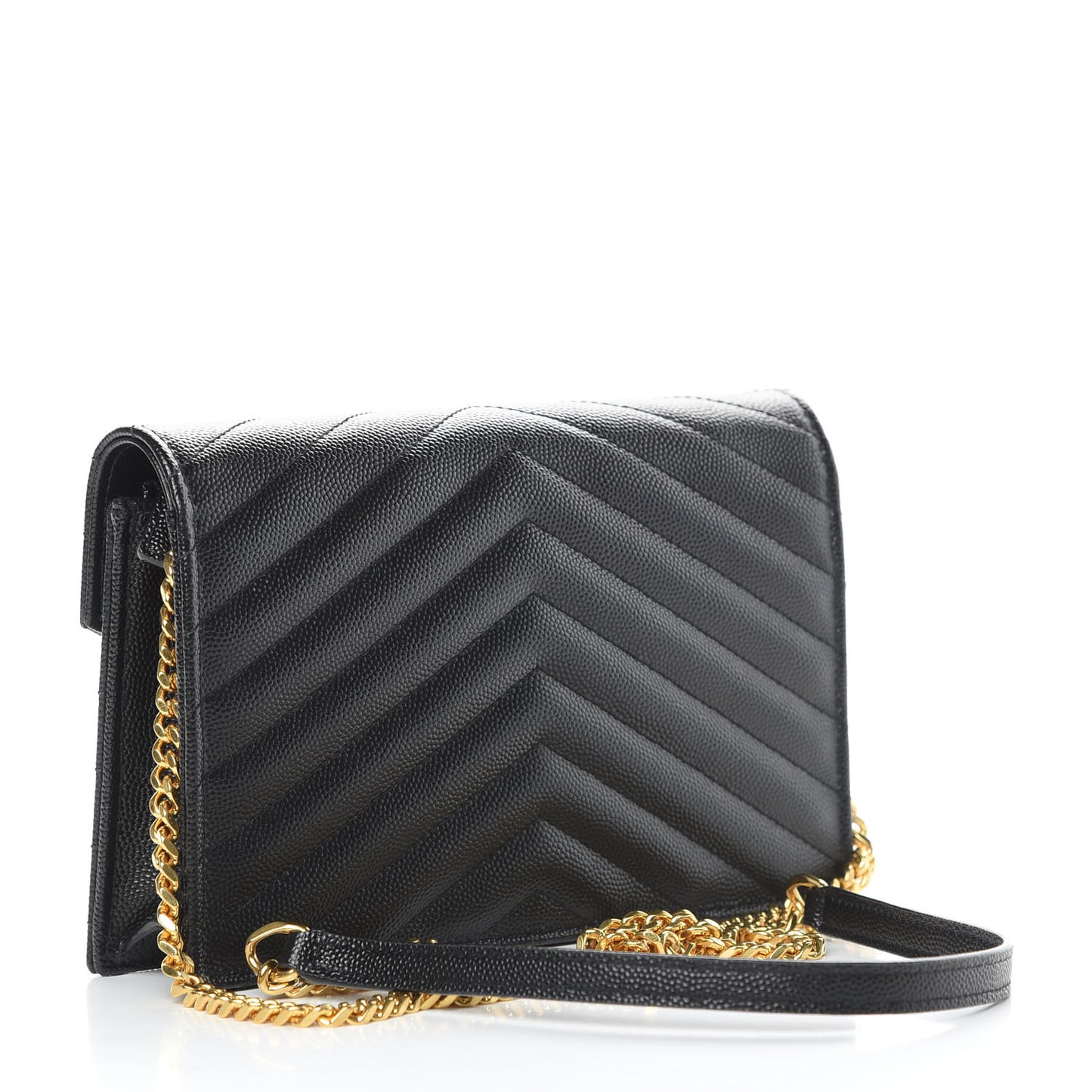 Grain De Poudre Matelasse Chevron Monogram Envelope Chain Wallet Black