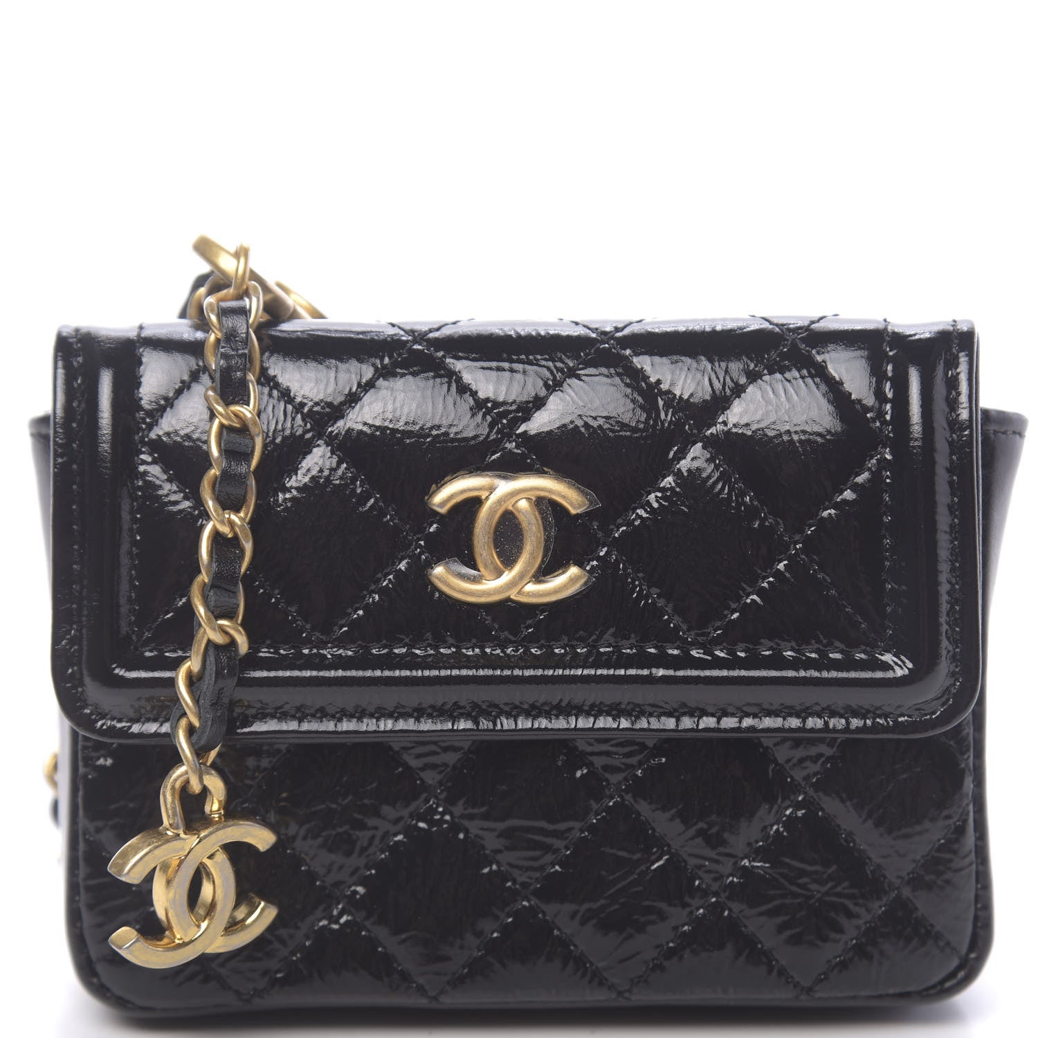 Chanel Shiny Aged Calfskin Quilted Waist Belt Bag Black 9 of 12