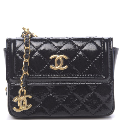 Chanel Shiny Aged Calfskin Quilted Waist Belt Bag Black 9 of 12