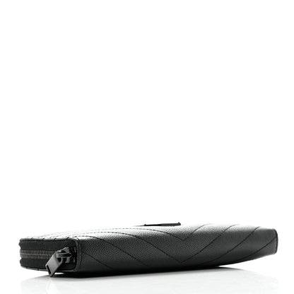 Saint Laurent Grain De Poudre Matelasse Chevron Monogram Monochrome Zip Around Wallet Black 4 of 9