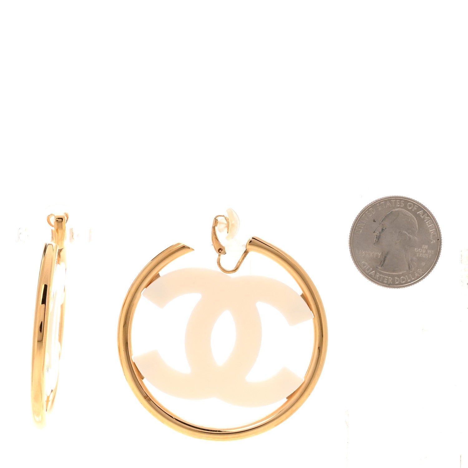 Chanel Resin CC Clip On Earrings White Gold 2 of 5
