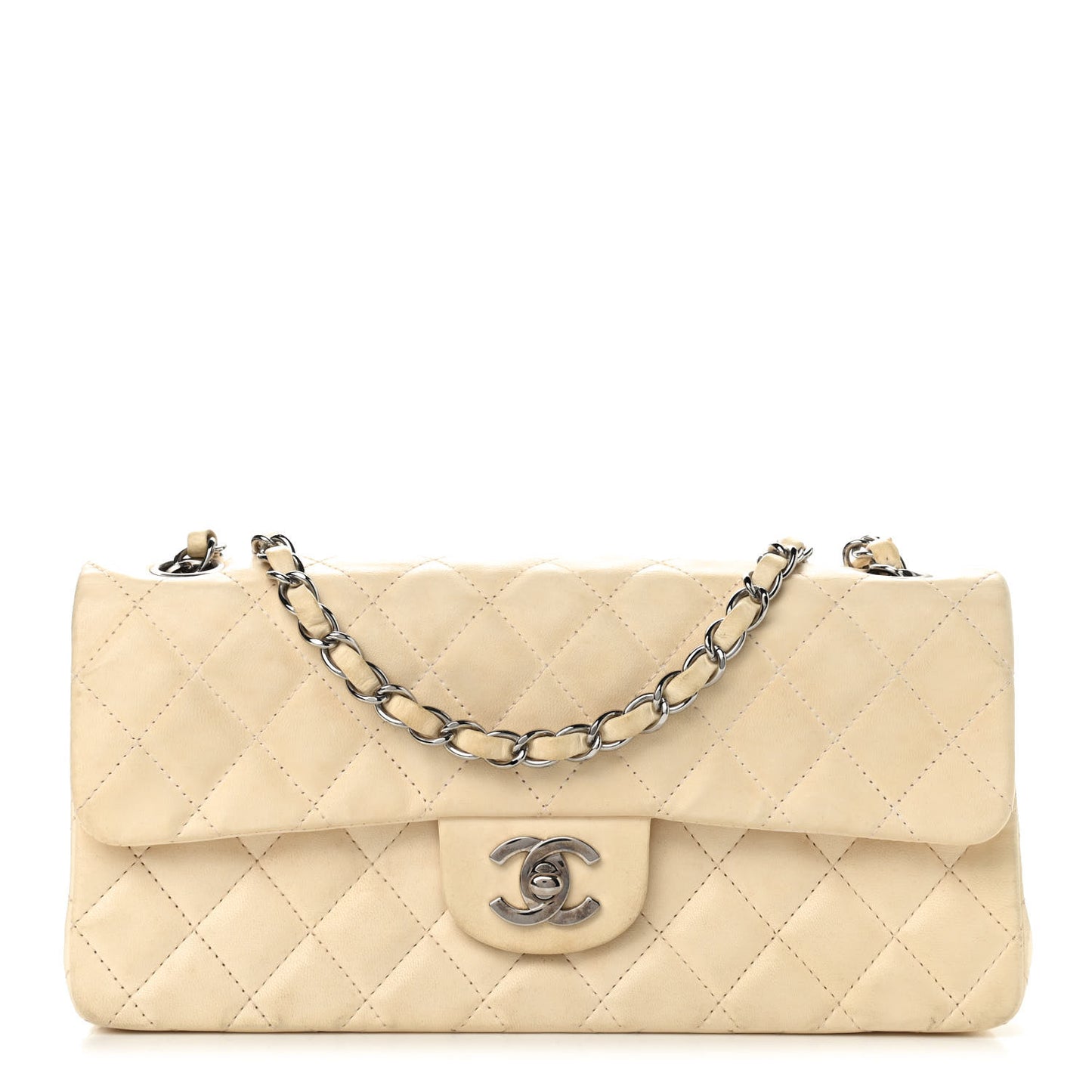 Lambskin Quilted East West Flap White