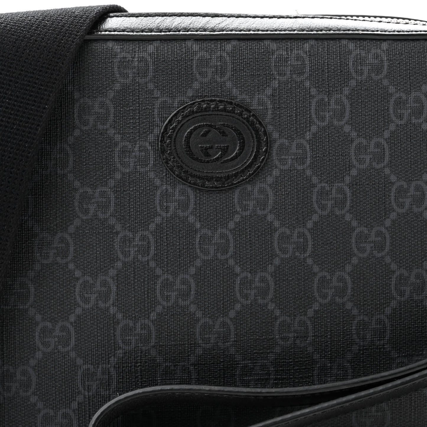 GG Supreme Monogram Azalea Calfskin Retro Interlocking G Wristlet Shoulder Bag Black