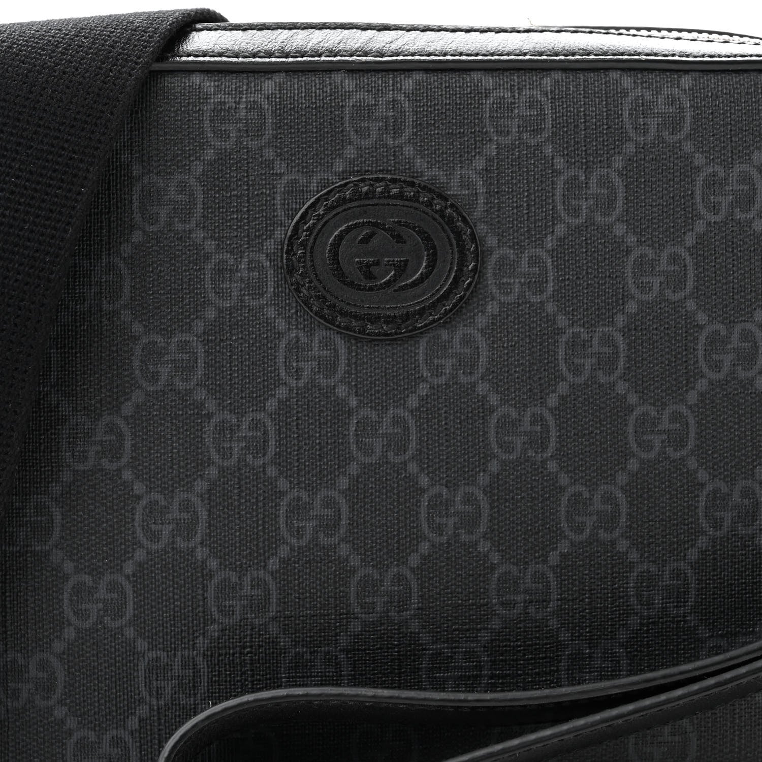 Gucci GG Supreme Monogram Azalea Calfskin Retro Interlocking G Wristlet Shoulder Bag Black 8 of 10