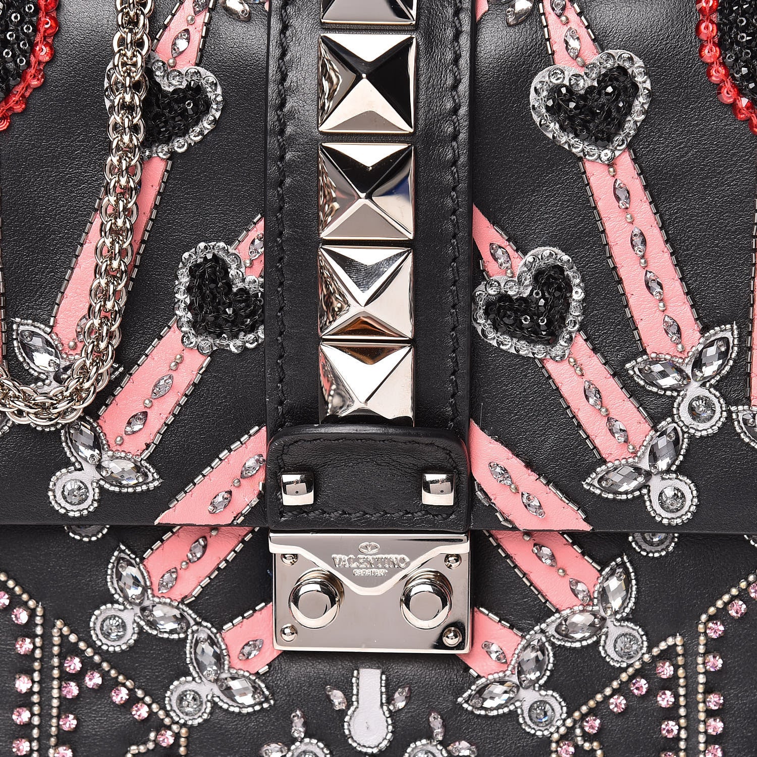 Valentino Garavani Vitello Crystal Loveblade Embellished Medium Glam Lock Rockstud Flap Black 11 of 12