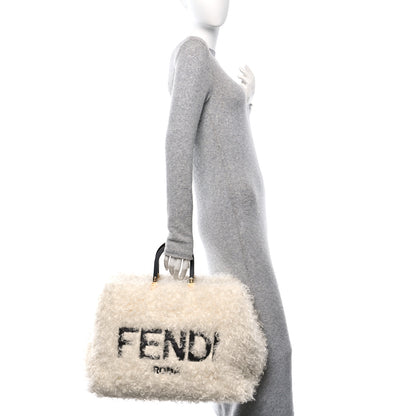 Fendi Mohair Vitello Aura Logo Large Fendi Sunshine Shopper Tote White Ebano 2 of 11