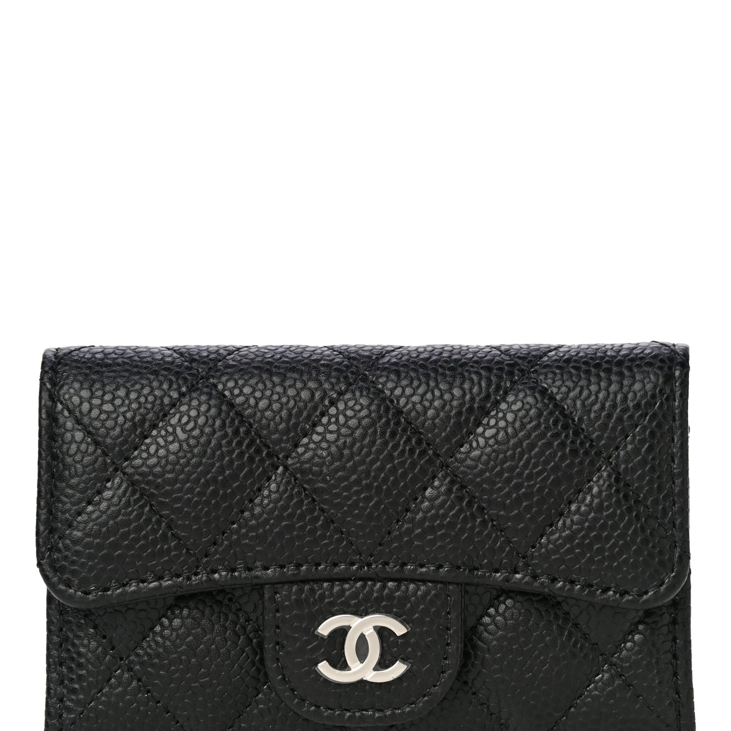 Caviar Quilted Flap Card Holder Wallet Black