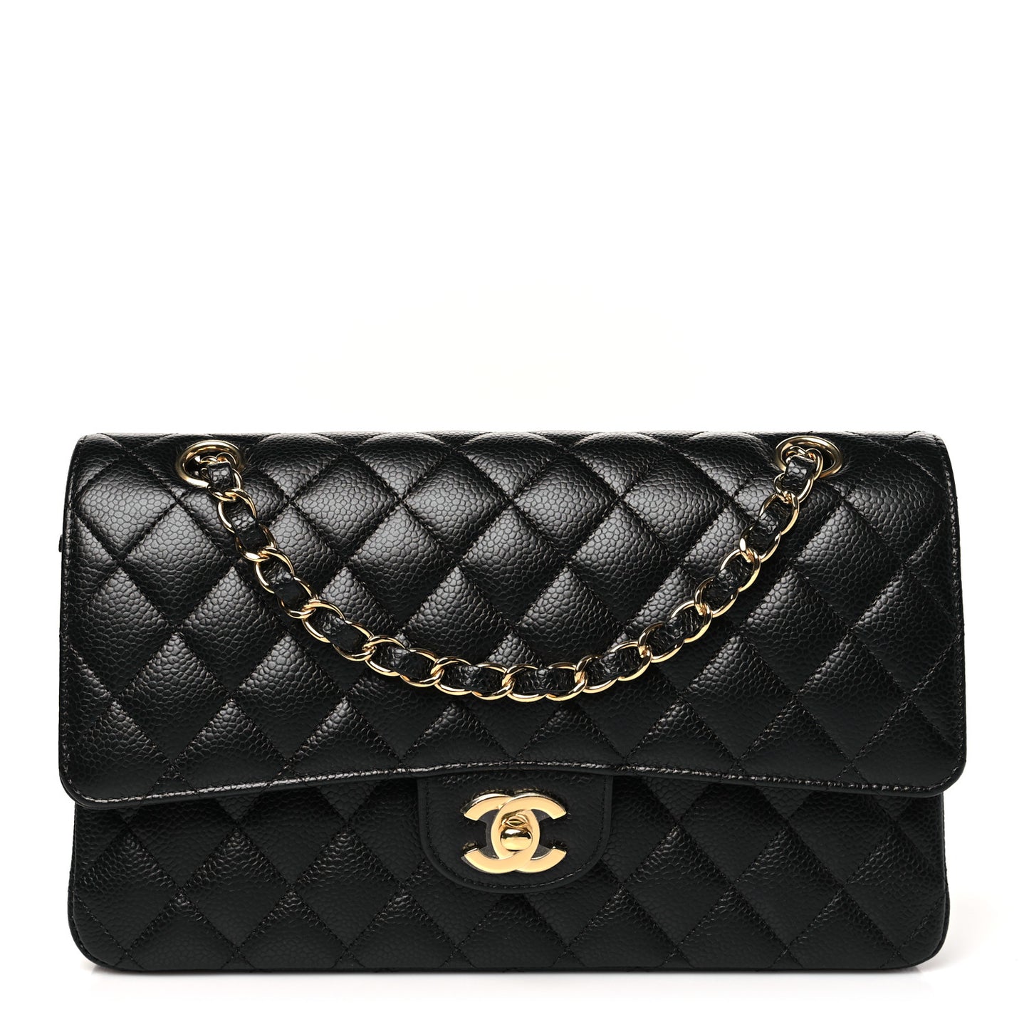 Caviar Quilted Medium Double Flap Black