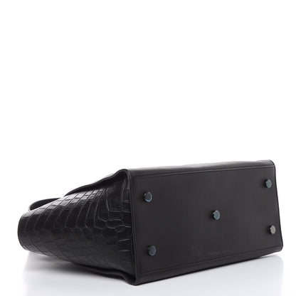 Saint Laurent Smooth Calfskin Crocodile Embossed Small Monogram Downtown Cabas Black 4 of 12