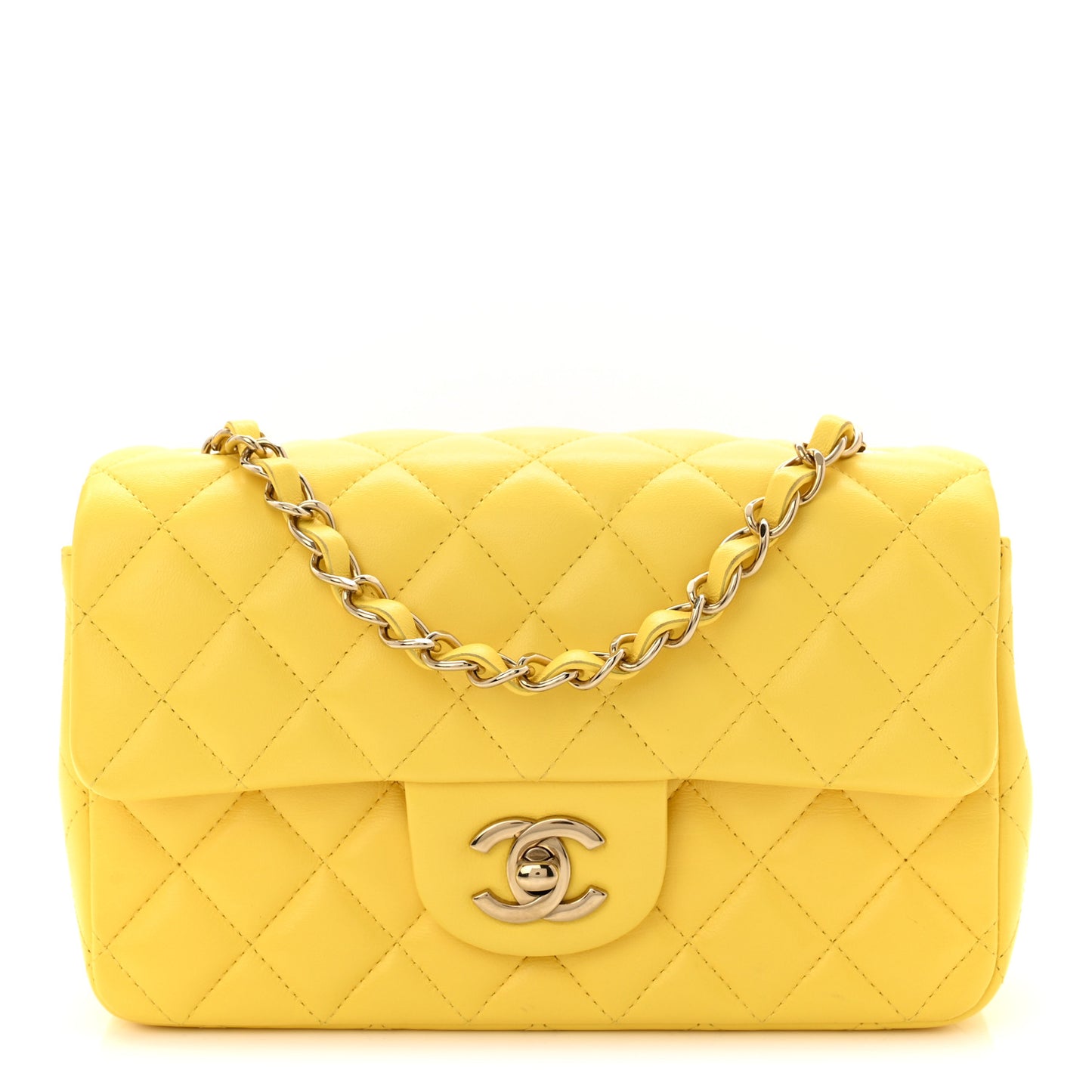 Lambskin Quilted Mini Rectangular Flap Yellow