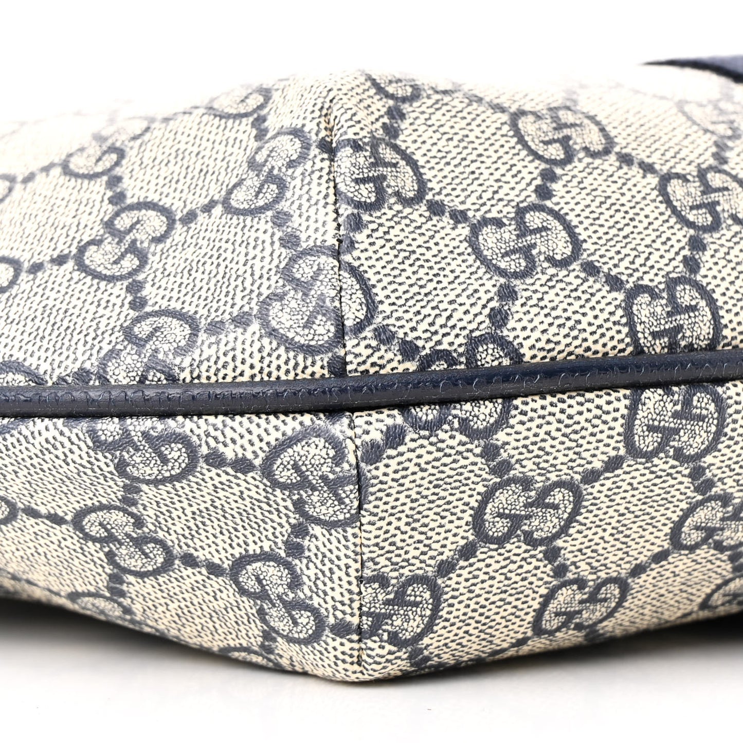 GG Supreme Monogram Textured Dollar Calfskin Web Small Ophidia Half Moon Hobo Beige Blue