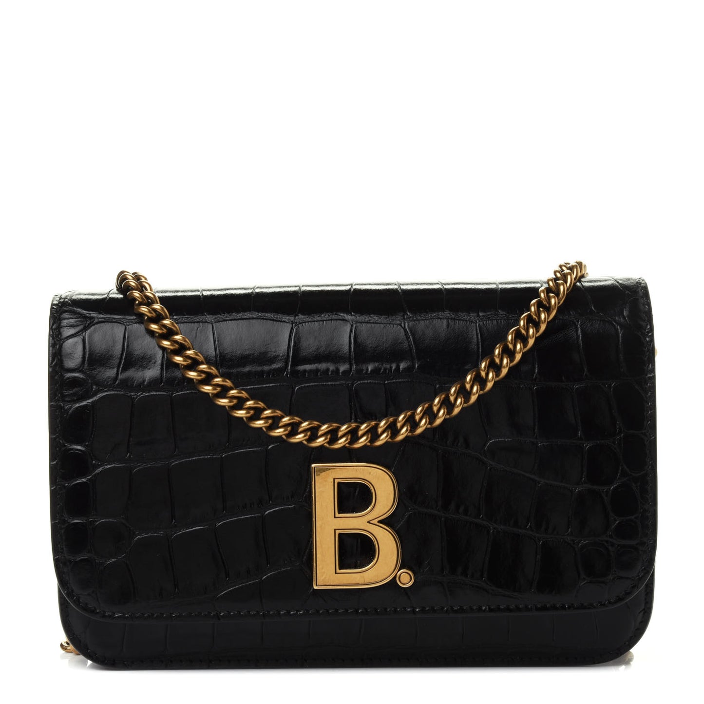 Crocodile Embossed Patent B Wallet On Chain Black